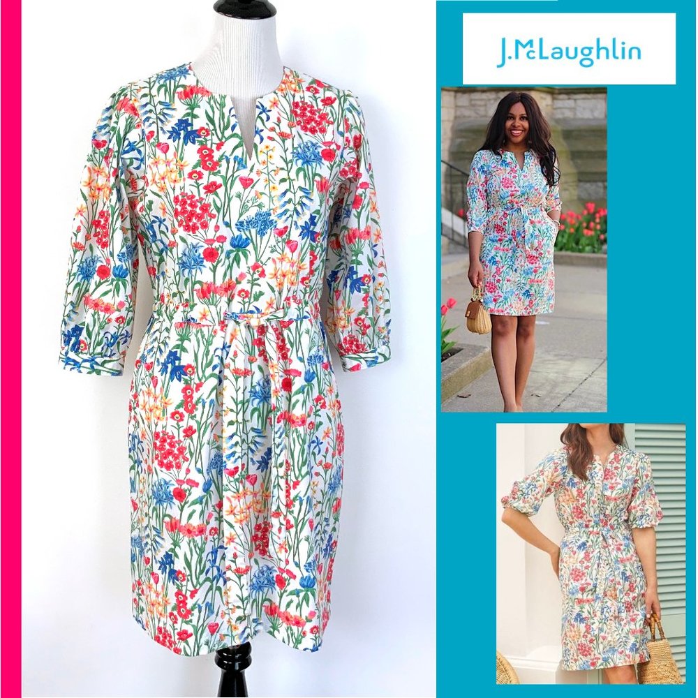 J. McLaughlin Evalyn  Madeira Floral Poplin Dress Puff Sleeves Sz S